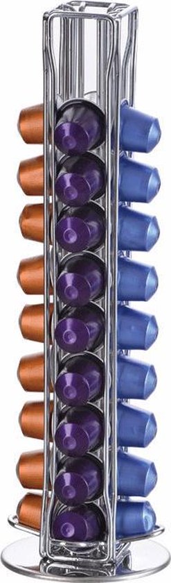 Capsulehouder 40 Nespresso capsules - 360° Draaibaar - Cuphouder - Zilverkleur - 40 capsules