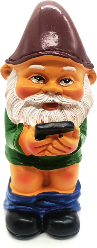 Grappige Kabouter Tuinornamenten-Kabouter op het Toilet met Mobiele Telefoon 5*7*12,5cm