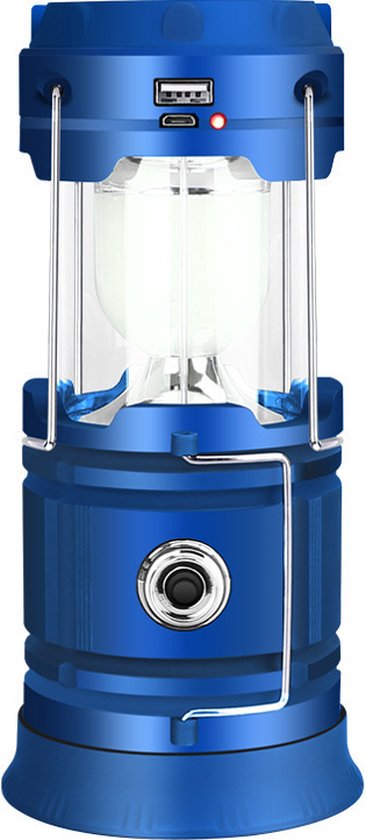 Solar LED Campinglamp Blauw - Handvat, USB, Powerbank, IP10