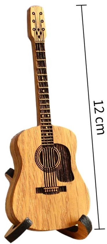 Houten Gitaar Plectrumdoos – Uniek Cadeau voor Gitaristen – Gitaarvormig Bewaardoosje – 12cm – Houtkleur