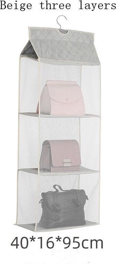 TDR - Hangende Garderobe - Opbergruimte - 3 Lagen - Kleding Kast Organizer - beige