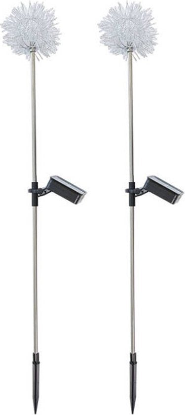 2x Solar tuinlamp Paardenbloem Prikspot Warm Wit sfeerlicht