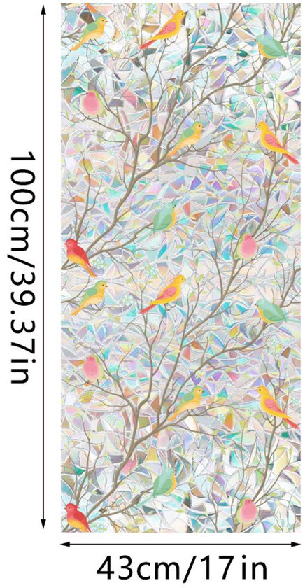 PVC glasfolie 40x100 cm - Zelfklevend, Vogelpatroon, Privacy