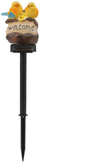 Solar Tuinlamp – Welkomstlamp met Vogels – Decoratieve Buitenverlichting – Geel – 39 cm – Op Zonne-energie