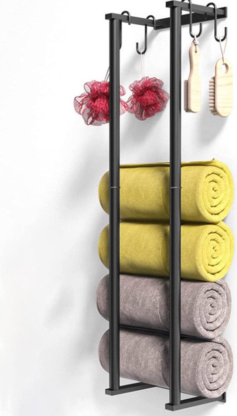 Metalen Handdoekhouder voor in de Badkamer - Combineer Stijl en Functionaliteit- met 4haakjes -zwart