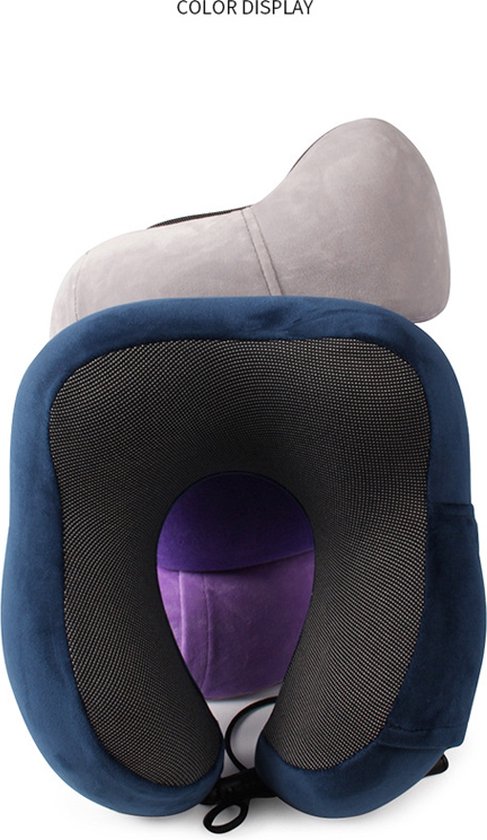 Ergonomisch nekkussen voor comfortabele reizen + opbergtas + oordopjes + oogmasker-marineblauw