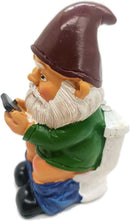 Grappige Kabouter Tuinornamenten-Kabouter op het Toilet met Mobiele Telefoon 5*7*12,5cm