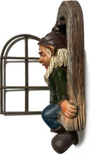 Charmante tuinkabouter met witte baard voor in de tuin - ophangbaar standbeeld van duurzame designerhars - 14,5x15x8cm