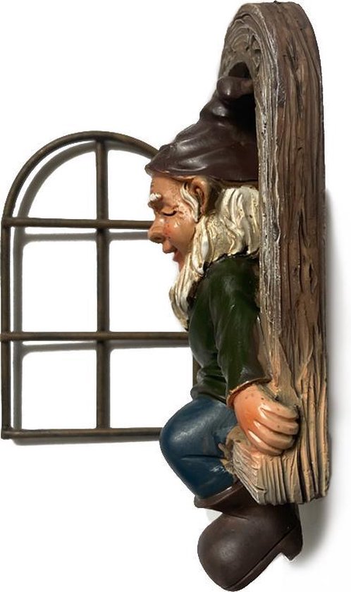 Charmante tuinkabouter met witte baard voor in de tuin - ophangbaar standbeeld van duurzame designerhars - 14,5x15x8cm