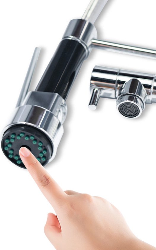 professionele keukenkraan met 2 handvatten-Flexibele sproeikop - chroom
