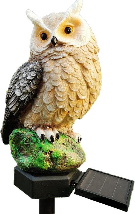 Bruine Uilenlamp op Zonne-energie voor Buiten 13,5*7*43cm