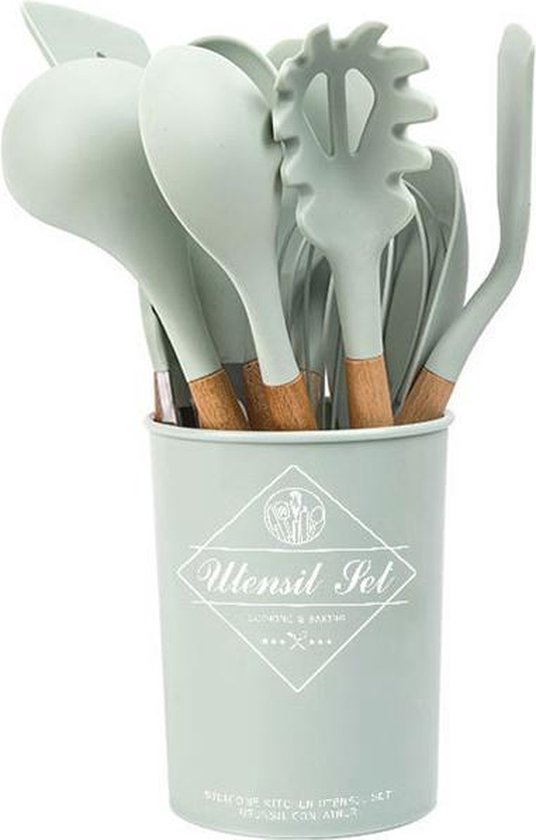 TDR - Kookgerei set met Houder 11-delig - Hout met Siliconen