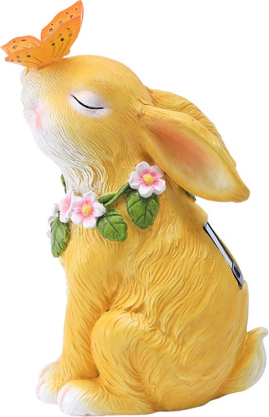 Solar Tuinbeeld Konijn met Vlinder - Duurzaam Hars 24 CM