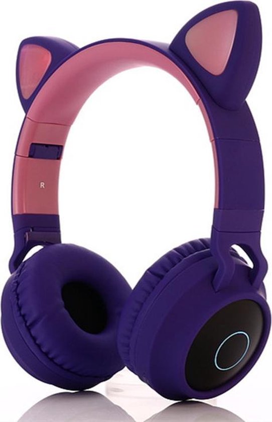 Draadloze Bluetooth koptelefoon - Over-Ear Koptelefoon voor Kinderen - Met Led Kat Oortjes - Bekend van TikTok - Paars