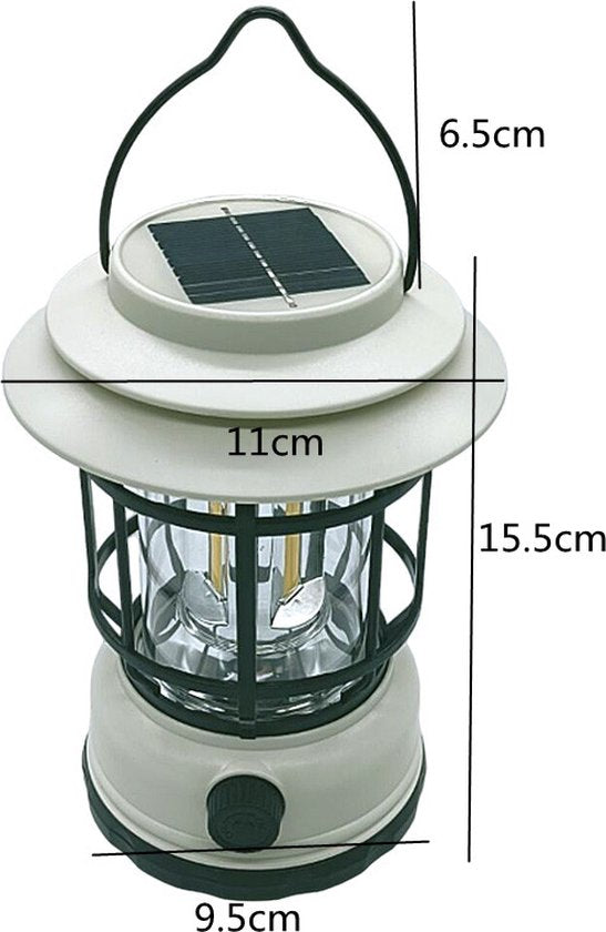 Multifunctionele Compacte Kampeerlamp met Powerbank - Duurzaam, Dimbaar & Waterdicht - USB/Zonne-Energie Opladen - Ideaal voor Outdoor & Tuin-Crème