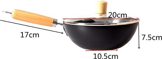Traditionele Smeedijzeren Wokpan 20 cm met Deksel - Visgraat Non-Stick Coating - Geschikt voor Inductie, Gas, Elektrisch en Keramisch Koken
