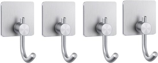 4 stuks Zelfklevende Handdoekhaakjes-Ophanghaken – Wandhaken--zilver