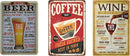 3-delige Vintage Wandbordenset - Bier, Koffie, Wijn