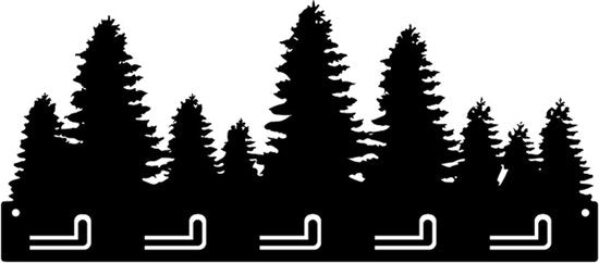 Bos Silhouette Sleutelrek – 5 Metalen Haken – Wandmontage