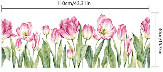 Kleurrijke Tulp Raamfolie Roze – Verduisterende Glasfolie 40x110 cm – Decoratieve Zelfklevende Bloemenfolie