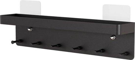 TDR - Sleutelrekje - 6 haakjes - met zelfklevende, en schroefbevestiging - RVS - 24,5 x 4.5 x 6 cm - Zwart