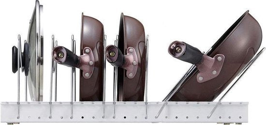 Verstelbaar RVS Pannenrek - Keukenorganizer - Wit