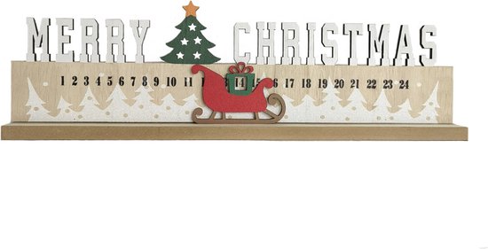 2delige Exclusieve Luxe Houten Kerst Aftelkalender – Magisch Ontwerp met Verplaatsbare Slee of Auto – Perfecte Feestdecoratie-40*5*12.5cm