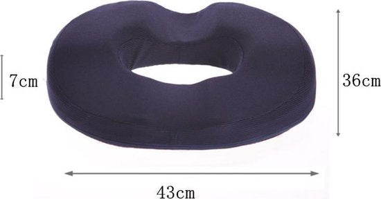 TDR - Orthopedisch Kussen van Traagschuim - Ringkussen - Donut Zitkussen - Ergonomisch - Verlicht Druk op Stuitje - Stoel | Rolstoel | Autostoel | Zwangerschap - Afneem en Wasbare Hoes - Anti-Slip Bodem - Navy Blue