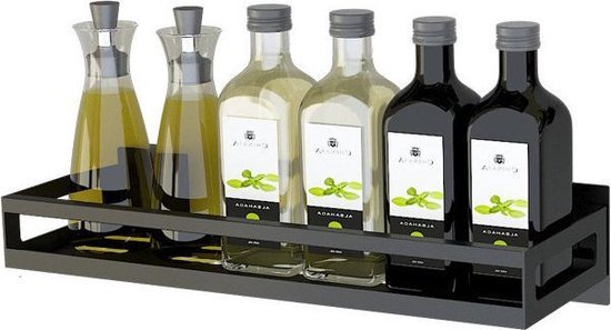 TDR - Kruidenrek / Opbergrek -  RVS -  Perforatievrij aan de muur gemonteerd  -  40x13x6 cm - Zwart