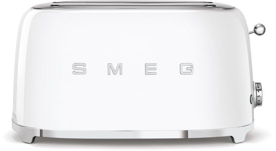SMEG TSF02WHEU Broodrooster - 4 Sneden - 2 Lange Sleuven - 1500W - 6 Bruiningsstanden - Ontdooifunctie, Opwarmfunctie & Bagelfunctie - '50s Style - Wit