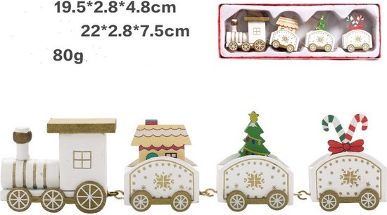 Luxe Houten Kersttrein - Nostalgische Kerstdecoratie - Gouden Accenten voor een Warme Feestsfeer - Wit/Goud
