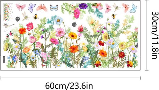 Betoverende Tuinbloemen Muurstickers - Milieuvriendelijk PVC - Levendige Decoratie voor Woonkamer, Slaapkamer, Keuken, en Meer-30x60cm