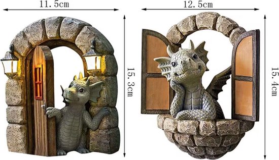 2stuks Hoogwaardige Kunststof Dinosaurus Ornamenten - Charmante Ophangbare Standbeelden voor Jouw Tuin