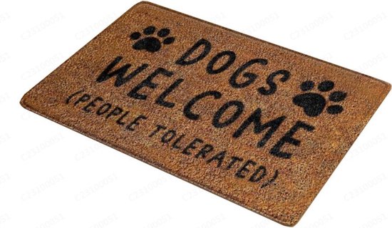 Humoristische en Absorberende Deurmat voor Hondenliefhebbers -"DOGS WELCOME (PEOPLE TOLERATED)"- schoonloopmat 48*81cm