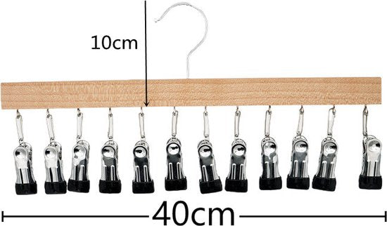 2 stuks Luxe Houten Sokkenhanger met 12 Knijpers- Kledingdroger -Perfect voor Luchtdrogen