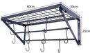 Stijlvol en Duurzaam Metalen Keukenrek met 10 Haken-Opbergrek voor Pannen en keukengerei-60*30*23cm-zwart