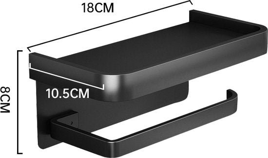 Moderne en Stijlvolle Toiletpapierhouder met Praktische Plank -Perfect voor Elke Badkamer-zwart 18*10,5*8cm