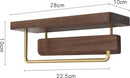 Luxe Zelfklevende Toiletrolhouder met telefoonplankje- Hout & Messing - Geen Boren Nodig-28x10x10cm-donkerbruin