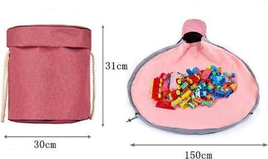 2 in 1 Speelkleed Opbergmand - stevige stof - diameter kleed 1,5 meter - Roze
