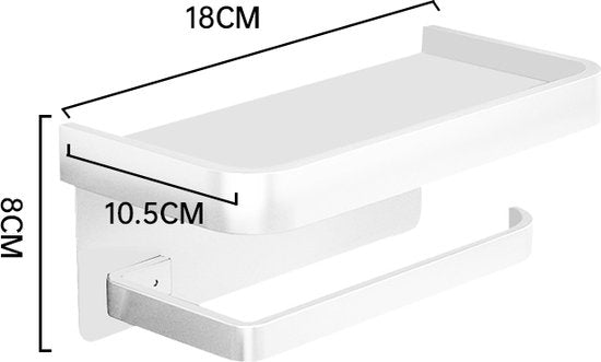 Moderne Toiletpapierhouder met Plank, wit 18x10,5x8cm