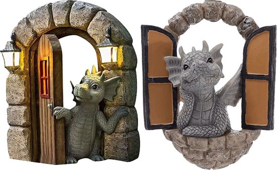 2stuks Hoogwaardige Kunststof Dinosaurus Ornamenten - Charmante Ophangbare Standbeelden voor Jouw Tuin