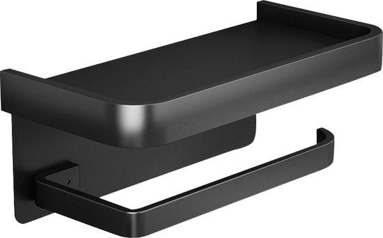 Moderne en Stijlvolle Toiletpapierhouder met Praktische Plank -Perfect voor Elke Badkamer-zwart 18*10,5*8cm