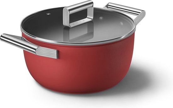 SMEG Kookpan met deksel Rood Mat - ø 24 cm / 4.6 Liter