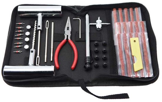 46-delige Bandenreparatieset – Complete Noodset voor Fiets, Motor en Auto – Inclusief Stoffen Reparatiestrips & Gereedschap