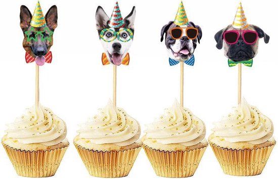 48 delig cup cake/fruit prikkers - Thema: hond -voor decoreren van cake, fruit, cup cake, muffin en andere desserts