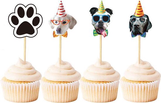 48 delig cup cake/fruit prikkers - Thema: hond -voor decoreren van cake, fruit, cup cake, muffin en andere desserts