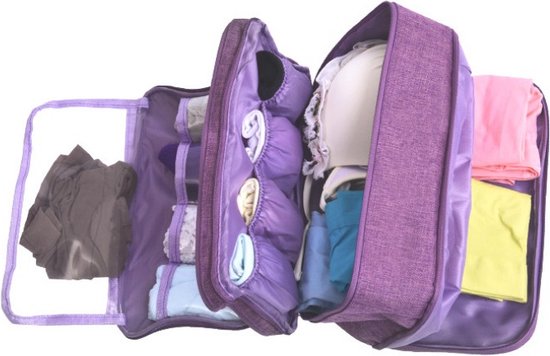 Merkloos lingerie & make-up tas 27x14,5x12CM paars