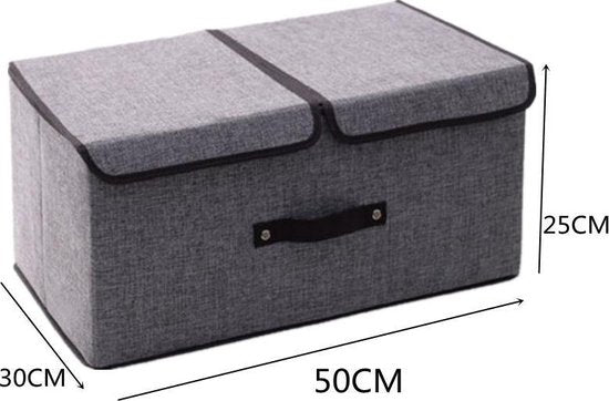 Opvouwbare Opbergbox 2 Stuks - 2 Vakken - Grijs 50x30x25cm
