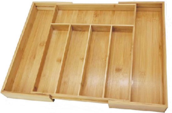 Ruimtebesparende Bamboe Bestekbak - Uitschuifbaar van 5 naar 7 Vakken voor een Georganiseerde Keukenlade - Stijlvolle Keukenorganizer48*37,5*5cm