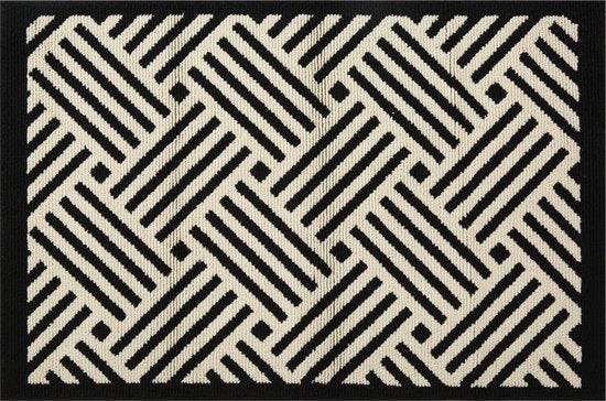 Antislip Deurmat - Geometrisch Patroon met Diagonale Lijnen - Absorberend en Wasbaar - Ideaal voor Binnen 60X90CM-zwart